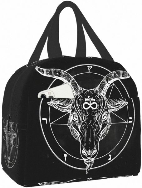 Обложка пентаграмма с демом Baphomet Satanic Coke Head Бинарный символ Портативный изолированный ланч сумки для ланча для женщин для женщин мальчик B8CN#