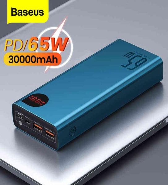 Банки питания сотового телефона Baseus PD 65W Power Bank 30000MAH QC40 Переносная зарядка Внешнее зарядное устройство Power Bank для iPhone MAC5108125