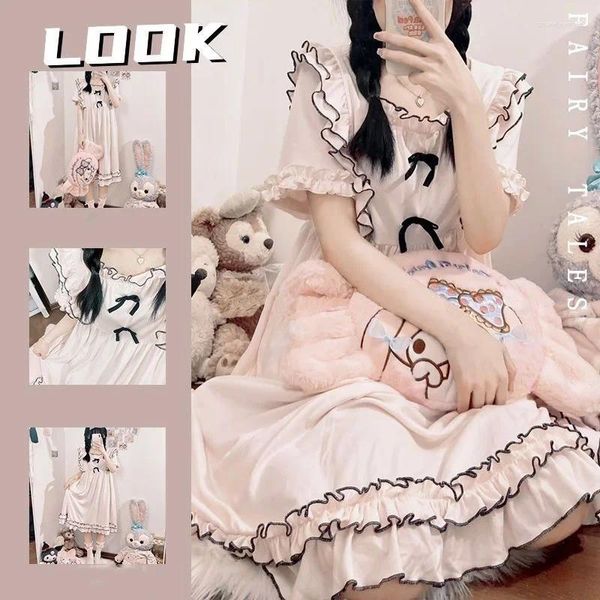 Mulheres de dormir feminino Buzina camisolas Mulheres 2024 Pijama de verão Lolita Bow Nightdress Soft Simulation Silk Girls Girls Sweet Homewear Dress