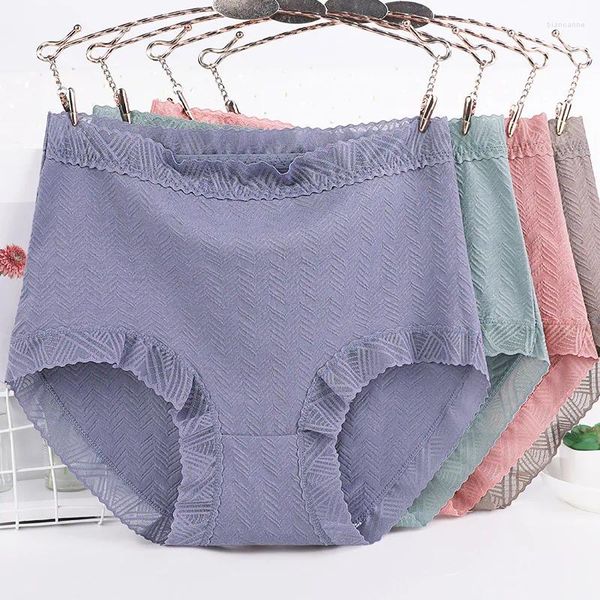 Frauenhöfen hohe Taille sexy Spitze Baumwolle Unterwäsche nahtlose Feste Farbbesprechungen großer Shorts Weibliche Dessous