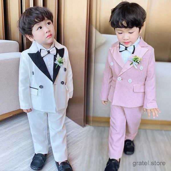 Abiti di fiori di fiore giacca bianca+pantaloni 2 pezzi Set di abbigliamento set gentiluomo per bambini abiti da sposa formale abito di laurea per le prestazioni