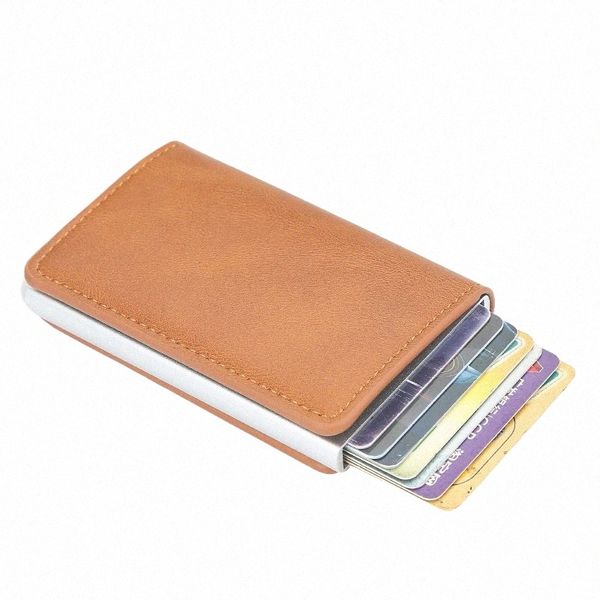 Portador de cartão de crédito RFID de couro Homem Men Wallets Banco Caso do banco Mulheres metal alumínio Shell automático pop-up rfid mey clip bolsa man s7jq#