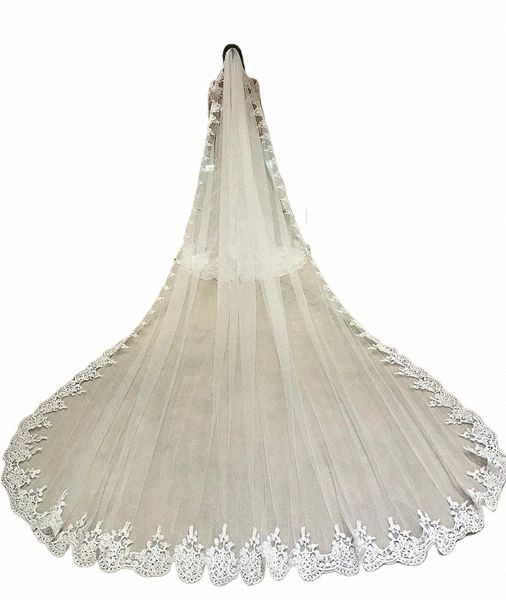 White Ivory Cathedral Bride Lace Véil Casamento e importante OCNS Metal Comb Wedding Accorors Voile Mariage S6AA#