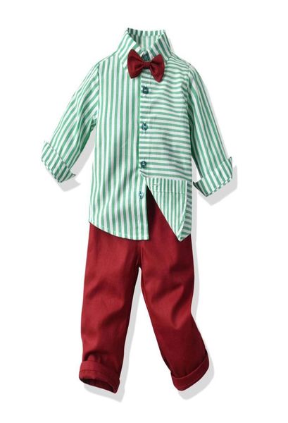 Set di abbigliamento top e neonati di abiti da design set di camicie a maniche lunghe a strisce di cotone per pantaloni rossi abiti per bambini casual outfits88830470