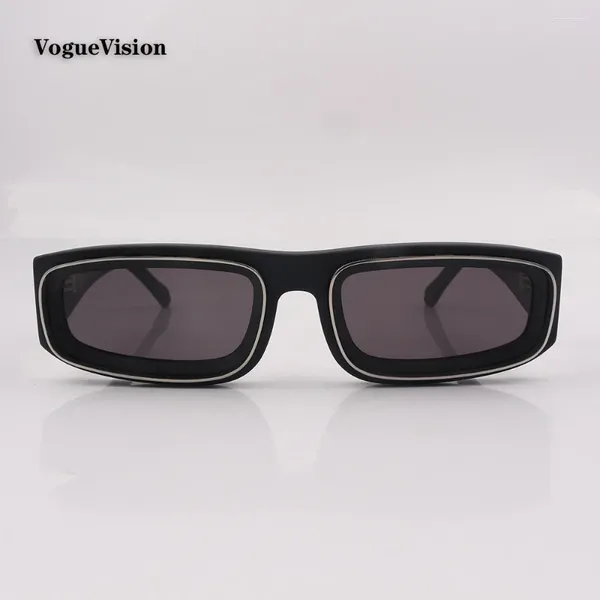 Солнцезащитные очки матовая черная ацетатная рама прямоугольник для мужчин Женщины Серые линзы мода на открытое ультрафиолетовое ультрафиолетовое ультрафиолетовое ультрафиолетовое унисекс