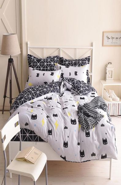 Batman Bedding Set Black Color Cartoon Duvet Capa Capa de lençol único Single Queen King Size para crianças C10188249381