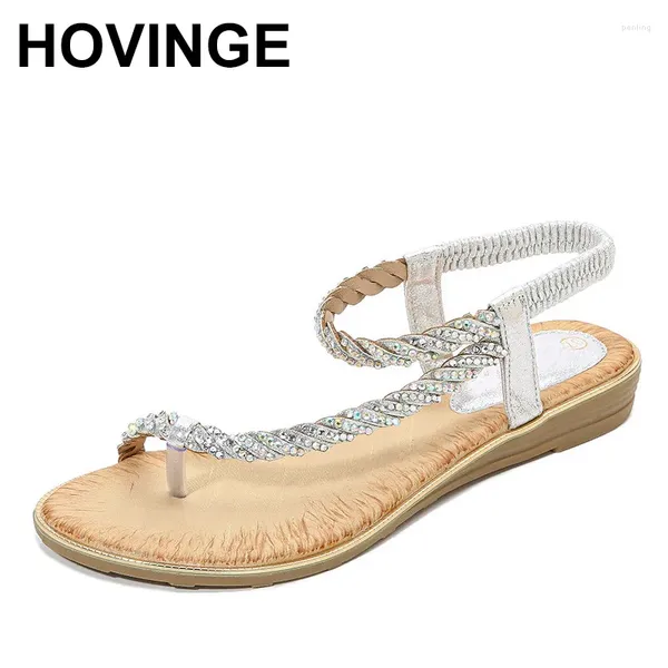 Sandals Hovinge Fashion Bohemia Rhinestone Cuneo Scarpe per donne Sandalias Mujer Clip Toe Woman Band Elastic