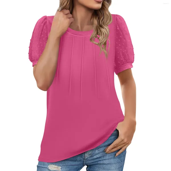 Damen T-Shirts Mode Cap Sleeve Tops lässige Sommertunika lose T-Shirts Solid Color Top Frauen Bluse 2024 Hemd