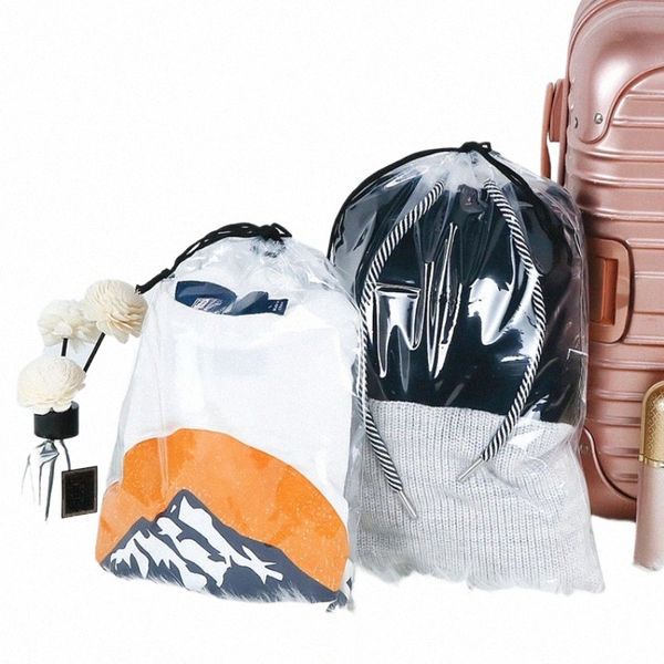 Şeffaf Drawstring Çanta Çorapları iç çamaşırı giyim ambalaj çantası seyahat kozmetik lake ambalajı cep plastik depolama çantası S2QD#