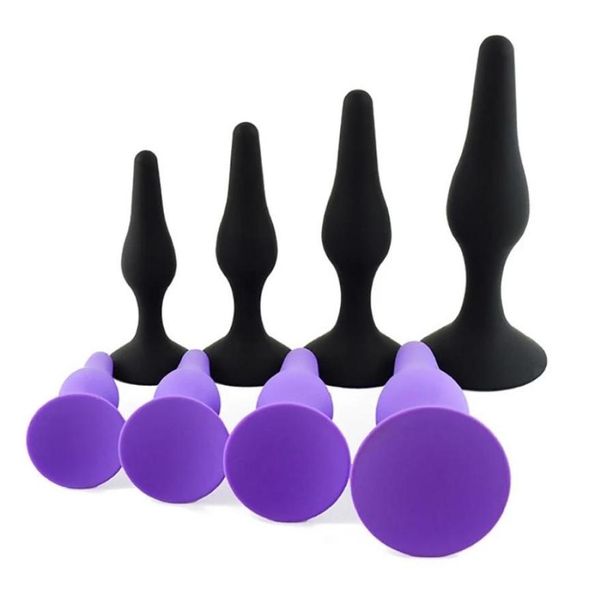 Массаж 4PCSSet Butt Plug для начинающих эротические игрушки Силиконовые анальные продукты для взрослых продуктов анальные секс -игрушки для мужчин женщин гей -простата MAS3975795