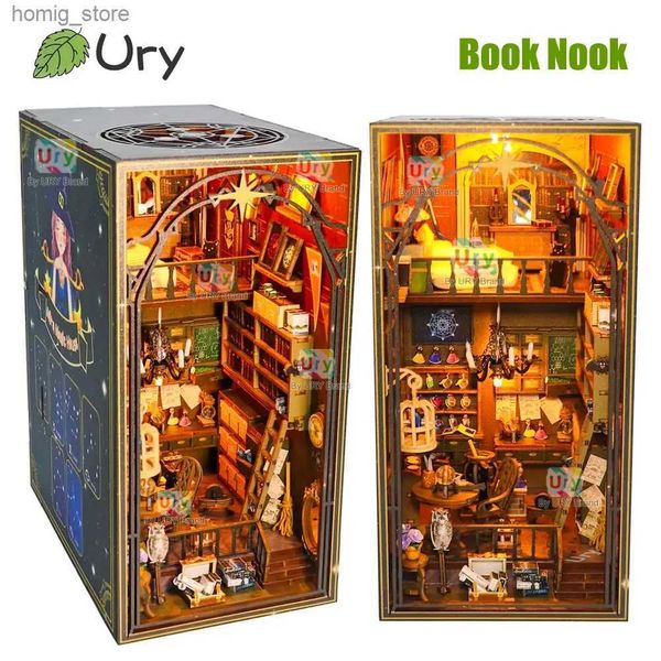 3D -Rätsel ury 3d Holz Puzzle Magic House LED Buch Nook Regal Einfügung Miniaturmärchengeschichte Stadt Bücherregal Hexenbuch für Mädchen Weihnachtsgeschenk Y240415