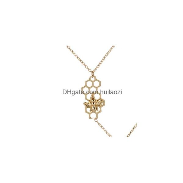 Colares pendentes Hive Sier Gold Bee no Honeycomb pingentes charme jóias personalizadas moda de jóias geométricas Droga de colar Dhlor