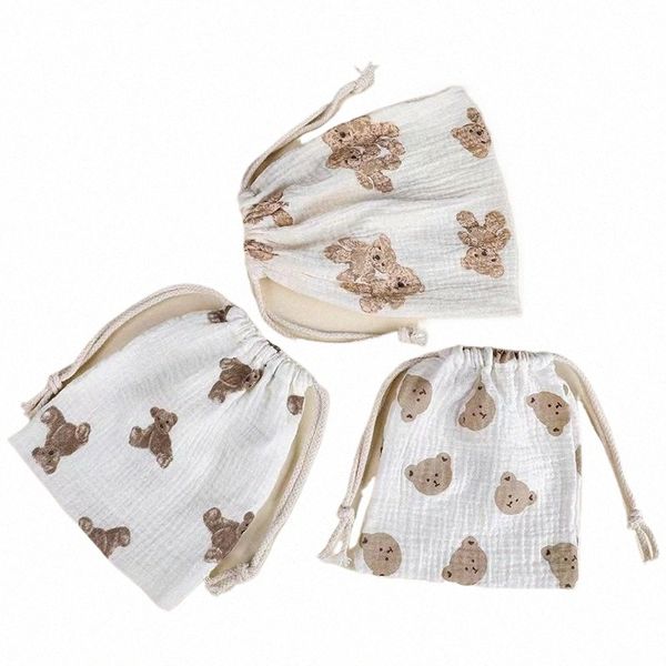 niedlicher Bären Kordel Bag Cott Baby Essentials Wickelbeutel Kosmetik Statiery Handtaschen Mädchen Drawschnell -Beutel Schmuck Organisator N8JN#