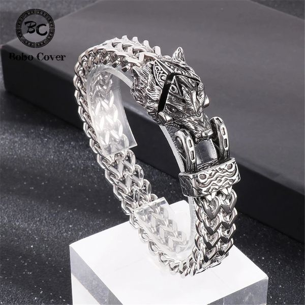 Punk Vikings Norse Wolf Armbänder Herren Retro Edelstahl Biker Tierarmbänder Nordische Mythologie kreativer Schlangenadlerschmuck 240410