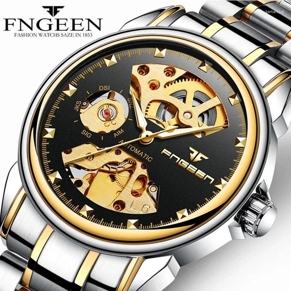 Relógios de pulso esqueleto turbilhão de relógio automático para homens relógios mecânicos de moda feminino relógio de relógio de ouro à prova d'água