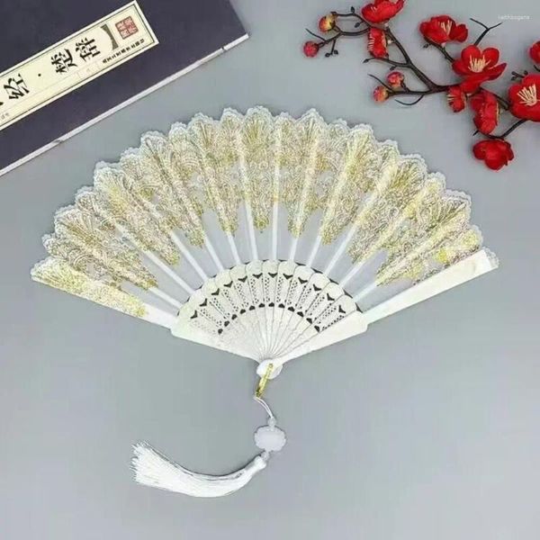 Figuras decorativas Art Craft Dollowing Fan Hand Vintage Plastic Hold Chinese Gold Powder Dance Mulheres