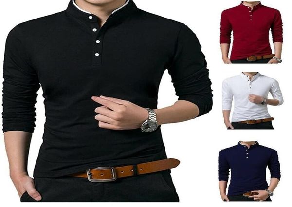 MEN039S T -Shirts Grandadhemden Polo -Hemd Langarm Mandarinkragen Slim Fit Pique PL142161857