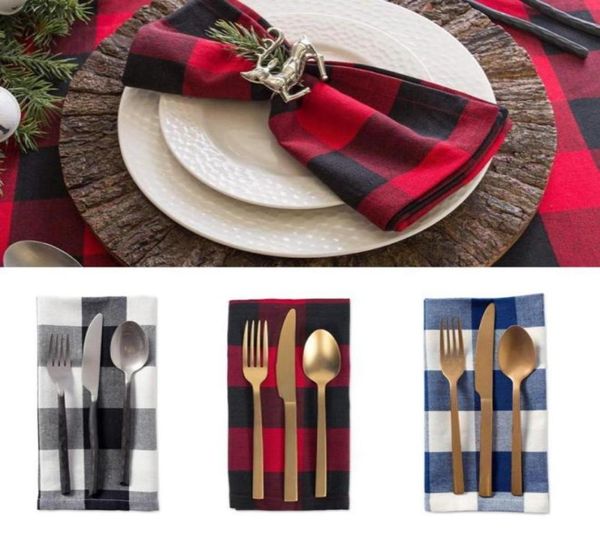 Table Serviette 10pcs Schwarz weiße Plaid Baumwollwäsche Taschen -Weihnachtshochzeitshandwerk Dining Tischdecke Einfacher Stil MAT6283994