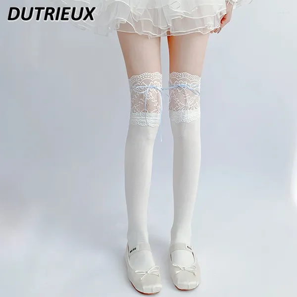 Donne calzini dolci ragazza versatile sotto le calze al ginocchio primavera da donna e in pizzo autunno High White Lolita Cute Bow Ribbon
