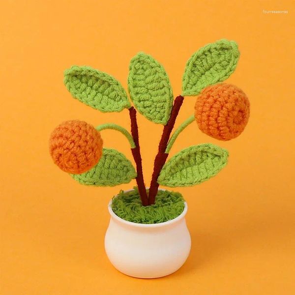 Flores decorativas Plantas artificiais de frutas fofas de malha de malha de mão Decoração de mesa em casa falsa Decoração de pequeno presente criativo