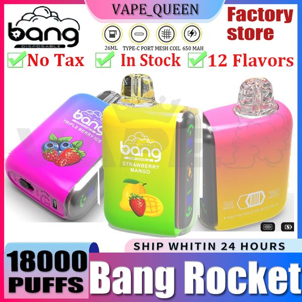 Rocket Bang Rocket 18000 Puff Disponível Vape Bang Box Kit Dual Modo Puffs 18K Bobaretos de Malha Recarregável 18K