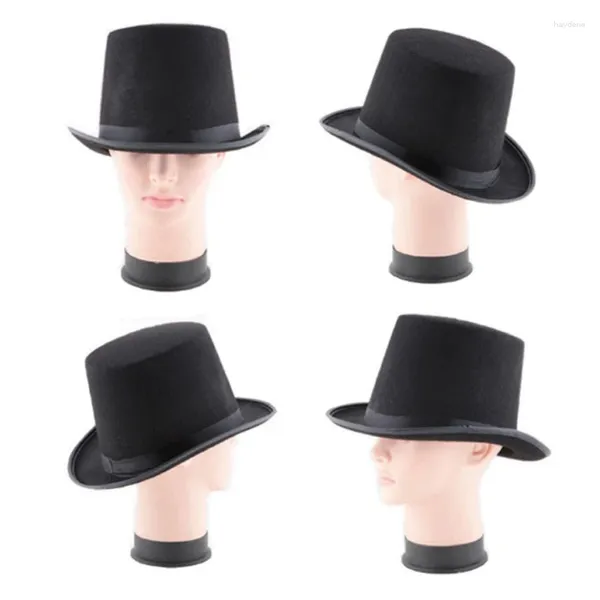 Berets Black Polyester Welt Satin Top Hat Magician Gentleman Party Accessories One Size подходит для большинства взрослых детей