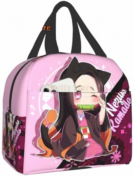 Bearlad Dem0n S1AYER KIMETSU NO YAIBA NEZUKO Kamado Bamboo Lunch Saco de Tote Anime Cataner para Mulheres Crianças Isoladas Crianças Cooler S1QJ#