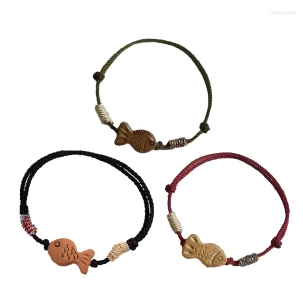 Связанные браслеты натуральная шармовая рыба браслет хлопковые ручные украшения элегантная плетеная уникальная веревка для девочек F0S4