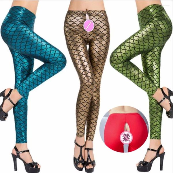 Damen -Leggings Skala gedruckt im Freien Exposition Sexhosen offener Schritt für Frauen unsichtbarer Reißverschluss für Erwachsene Cosplay Kostüme exotisch