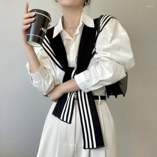 Lenços de moda coreana tricotar o ombro listrado de colarinho falso de estilo retrô Acessórios femininos