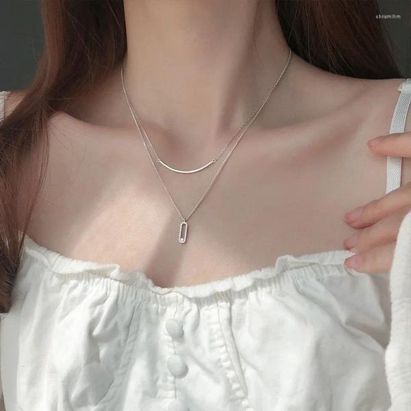 PENDANTS VOQ SILVER COLORE SORRITÀ Smile zircone collana a doppio strato Penderant Clavicle Chain Fashion Party Gift