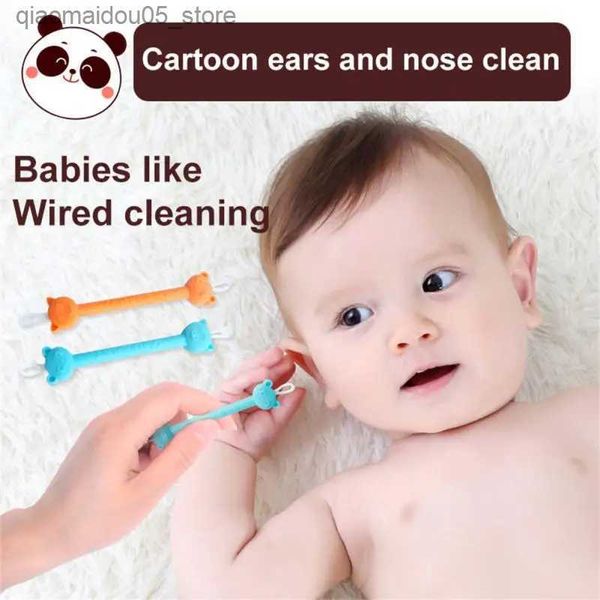 Earpick# Limpeza de bebê Spoon colher de cabeça dupla e orelha de cera Ear e nariz agente de limpeza de silicone ouve de cera Q240416