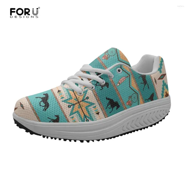 Sapatos casuais forudesigns African Tribal Horse Prints Flats Plataforma Mulheres tênis Autumn Ladies Altura crescendo Zapatos Mujer