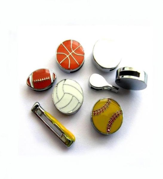 100pclot 8mm Baseball futebol esporte de futebol slide Charm de jóias Diy Achados ajustados para pulseira de pulseira de 8 mm pulseira de couro como presente3976844