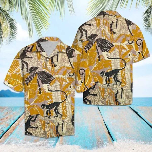 X576 camicie casual maschile da uomo hawaiano stampato di fantasia da stampa 3d dipinto a manica corta cubana beachwear y2k vestiti gialli top 240417