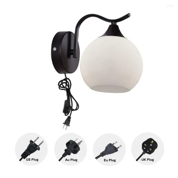Wandlampe Nunu Übergangstil Black Metall Basis weißer Glaslampenschattenlampen -Stecker für Loft Schlafzimmer Bar Glühbirne nicht enthalten