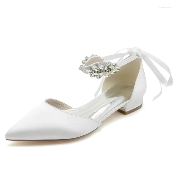 Scarpe casual cristalli di raso appartamenti per matrimoni per sposa punta cravatta a nastro da donna ballo piatto/sera/sposa/fidanzamento