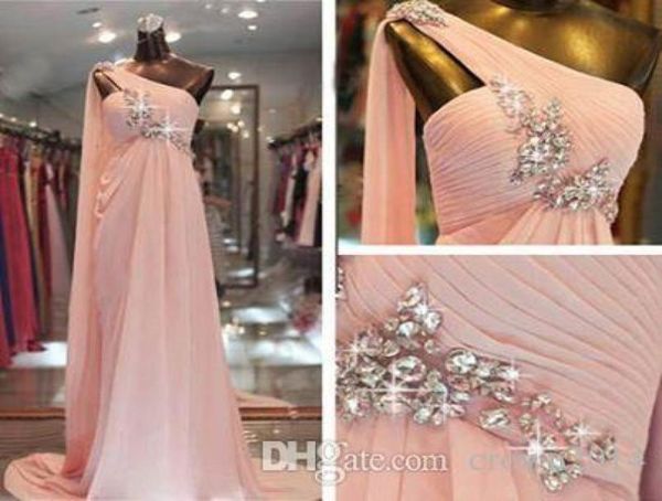 Vestidos de baile rosa de um ombro elegante de um ombro de chiffon Aline Sweep Pleed Plefect Picture Real Night Dresses Formal Dresses5949308