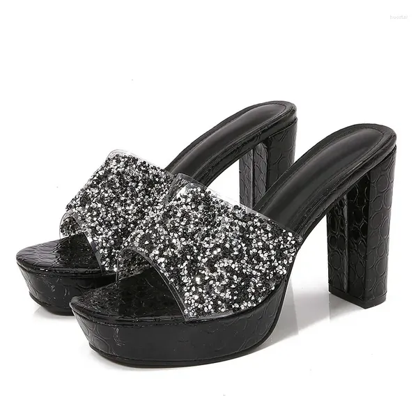 Hausschuhe Sommer Frauen 3cm Plattform 10,5 cm Super High Heels Lady großer Slip auf Bling Casual Mode Stripper Slides