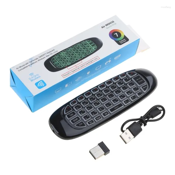 Fernbediener Multifunktional Air Maus Maus Tastatur 2,4G Backbeleuchtung für Android -TV -Box Drop