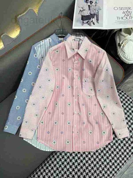 Frauenblusen Hemden Designer Runway Stripe Blume gedruckt drehen Kragen Langarm Lady Bluse Casual Button Up Design R7ZP