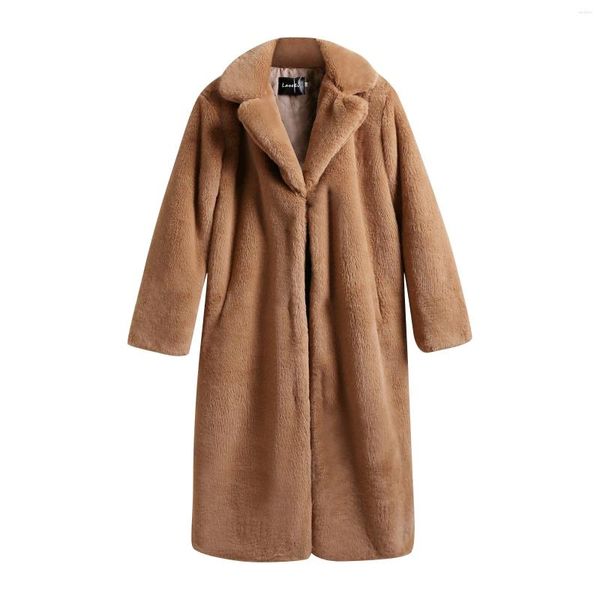 Mulheres do Women Women Winter Faux Fur Warm Coat Long fêmea grossa ursinho de pelúcia casual casual fora de tamanho fora da jaqueta de lã marrom amarelo