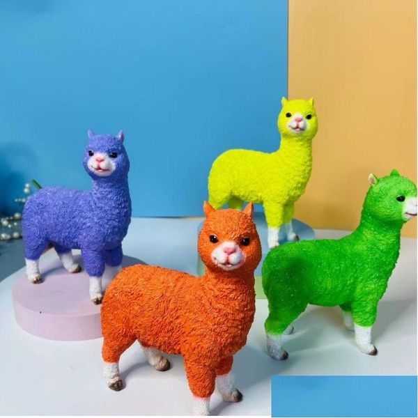 Oggetti decorativi Figurine a colori solidi IMitazione carina Alpaca Statue animale Decorazione di resina semplice per il soggiorno domestico Dhaqd interno