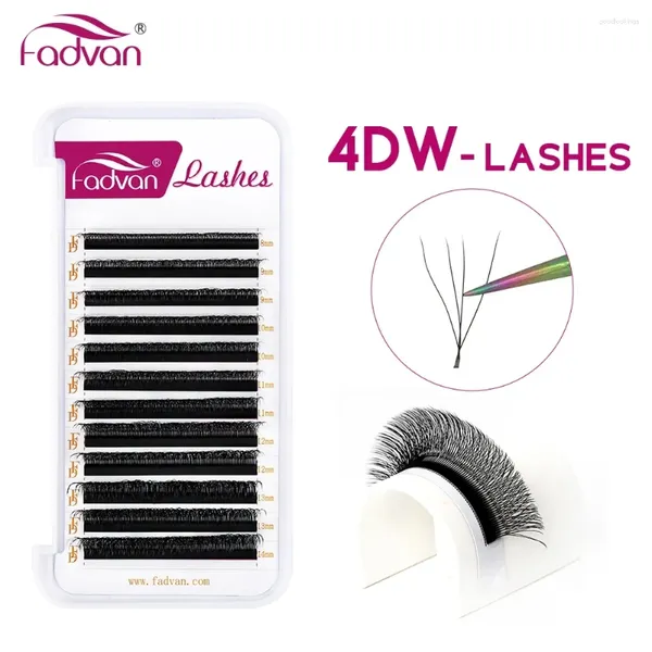 Falsos cílios Fadvan 4d W Lashes Black Premade Fan Lash Extensions 0,07 C/D Estilo de volume macio natural