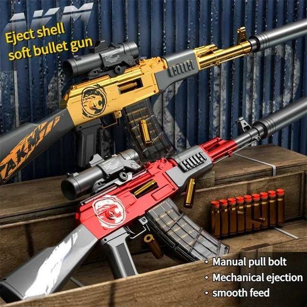 Toys de armas 2024 Novo Ak47 Toy Gun Manual Akm Pull Bolt Shell ejeção de bala suave infantil pistola de brinquedos de esportes ao ar livre de esportes ao ar livre 240416