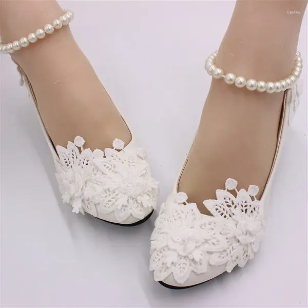 Scarpe casual baoyafang in pizzo da sposa matrimonio bianco catena caviglia a fiore tridimensionale