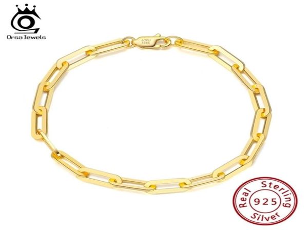 Orsa Jewels 14K Prazado de ouro 925 Pulseiras de cadeia de link de papel de prata esterlina para homens Jóias de pulseira SB109 2202226252267