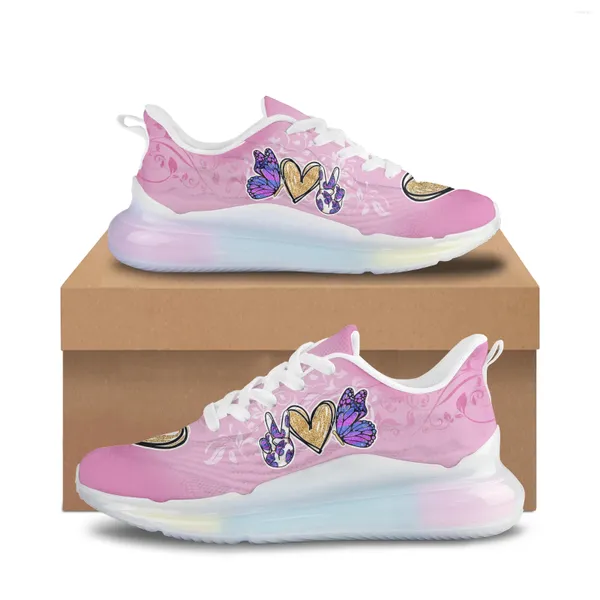 Scarpe casual farfalla rosa amore stampare leggero allaccia su sneaker sportive all'aperto addestrando cuscino d'aria donne spesse