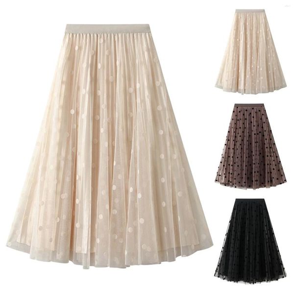 Saias Polca Dot Mesh Tutu Salia vestido de bola pettiskirts feminina fada elástica grande balanço A linha de tule de tule