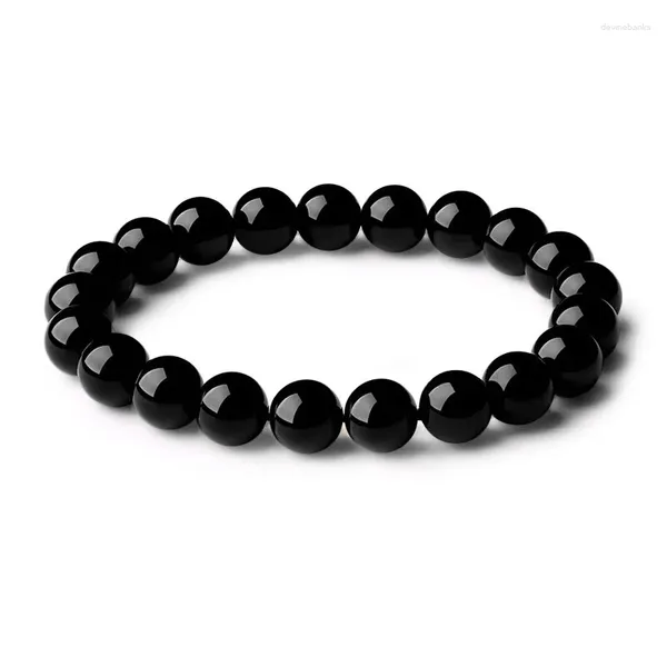 Braccialetti di perline di agata nera a filo pregiata pietra semi-preziosa 8mm 10mm da 12 mm perle bracciale elastico bracciale gioiello fortunato per donne e uomini